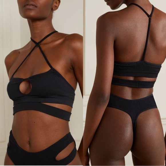 NWT ANDREĀDAMO Jersey Ribbed Cut Out Stretch Bra Black Sz S/M - Picture 1 of 6